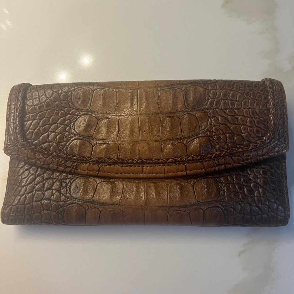 Brahmin Toasted Almond Tri fold leather wallet